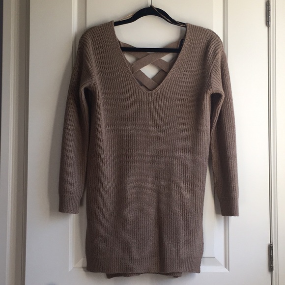 Taupe Sweater with crisscross open back - Picture 2 of 2
